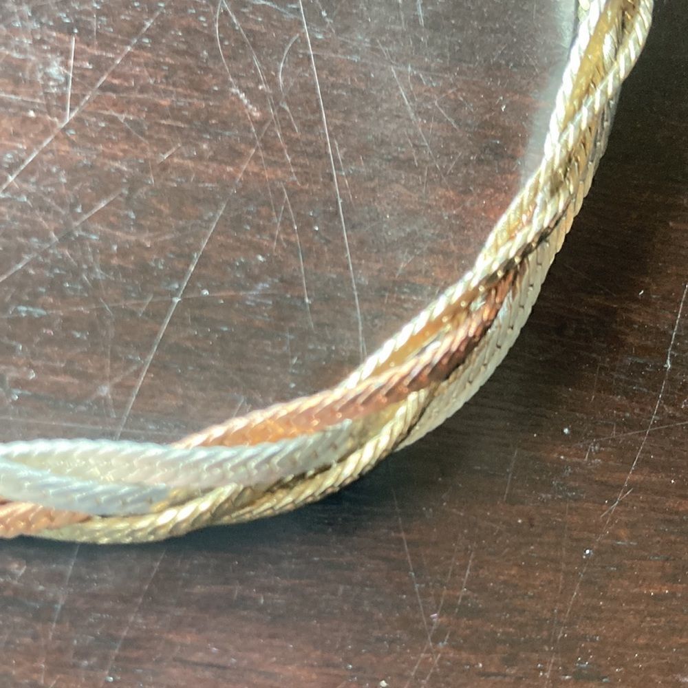 Vintage Herringbone flat chain rose silver gold tone braided statement necklace - Picture 7 of 8